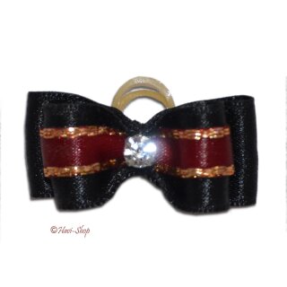 TopKnot Schleife 3,5 cm mit Steinchen schwarz-rot