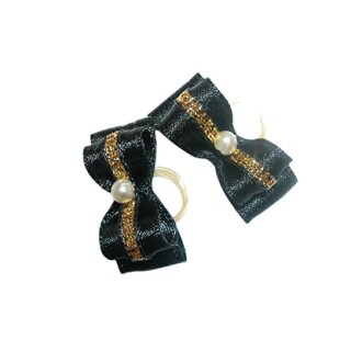TopKnot Schleifen 2 Stück, schwarz-gold mit weißer Perle