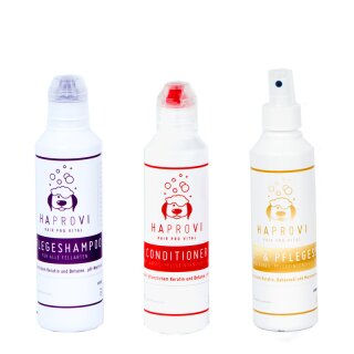 HAPROVI Sparset Shampoo 250 ml/ Conditioner 250 ml/ Glanz-& Pflegespray 250 ml